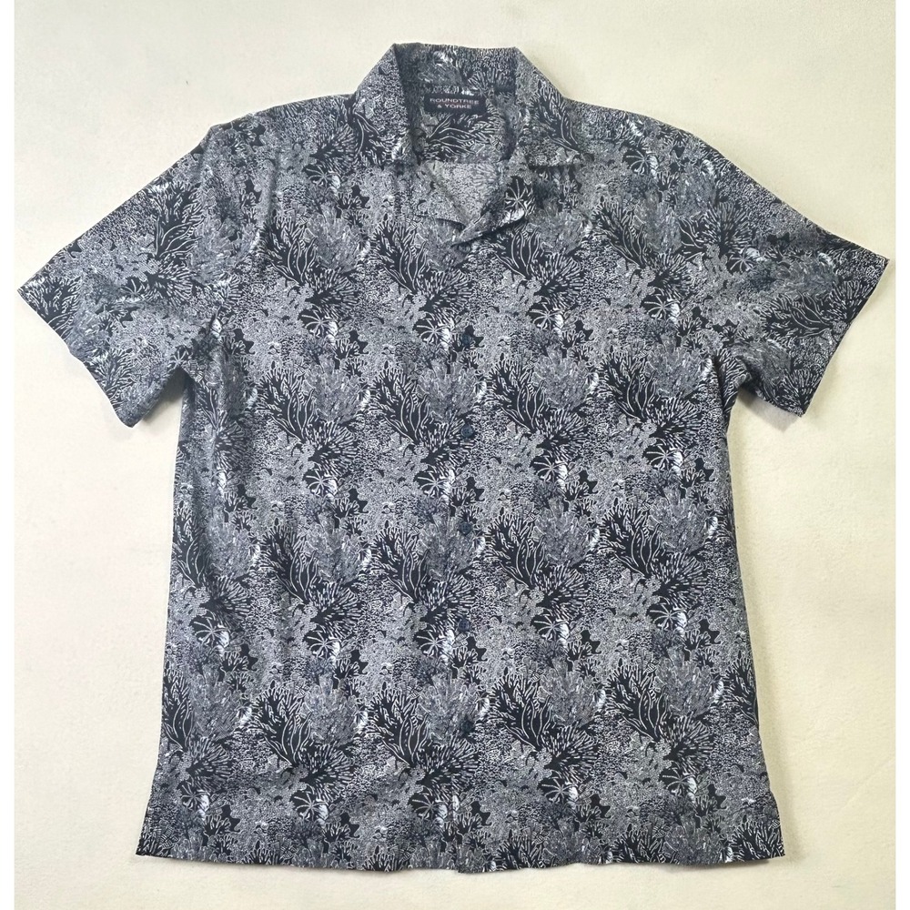 Roundtree & Yorke Mens Medium Black White Coral Sea Life‎ Print Camp Shirt SS